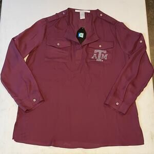 NWT Texas A&M Maroon Blouse by Chicka-d Sz L Game Day Ready Aggies SEC ATM logo